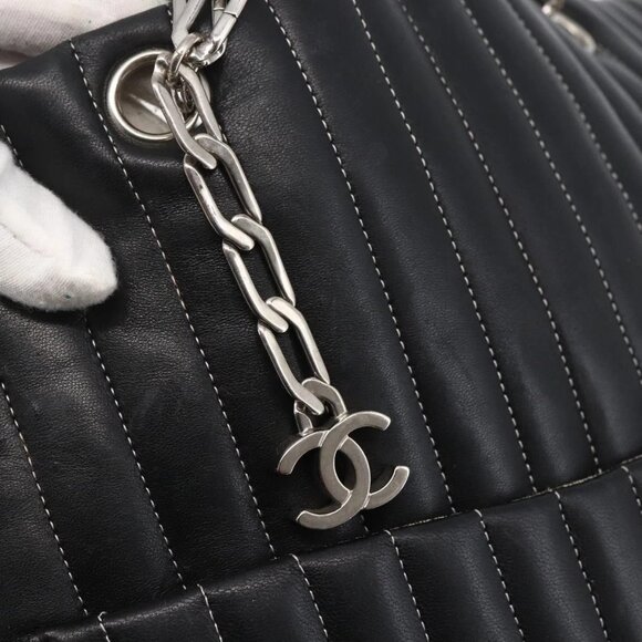 CHANEL New Mademoiselle Chain Tote Bag Leather Black Silver CC Auth 144808 - Picture 11 of 16